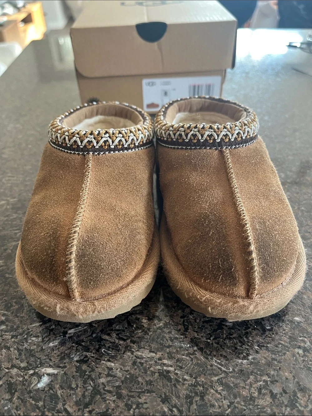 UGG Kids Chestnut Suede Slip-On Slippers with Braided Collar